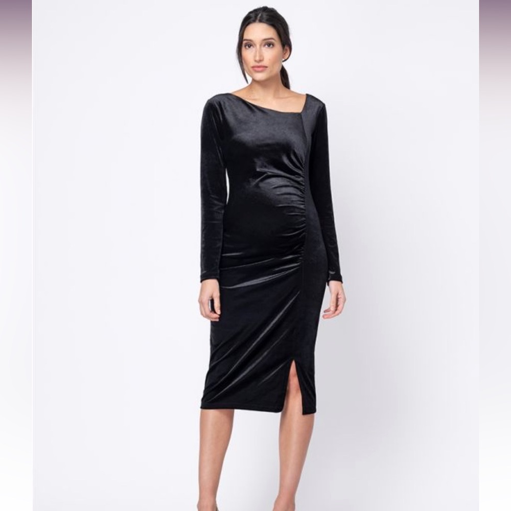 Seraphine maternity cocktail midi dress, velour